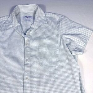 Mizzen + Main Shirt Medium Blue Gingham Seersucker Short Sleeve Standard Fit
